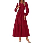 Women's 2025 Elegant Maxi Dresses Long Sleeve V Neck Flowy Pockets Casual Modest Dress Fall Fashion Clothes