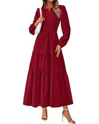 Women's 2025 Elegant Maxi Dresses Long Sleeve V Neck Flowy Pockets Casual Modest Dress Fall Fashion Clothes
