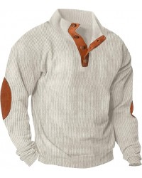 Men's Casual Corduroy Sweatshirt Long Sleeve Thermal Stand Collar Button Pullover Sweatshirts
