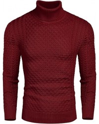Men's Slim Fit Turtleneck Sweater Casual Knitted Twisted Pullover Solid Sweaters