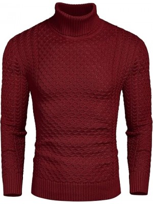 Men's Slim Fit Turtleneck Sweater Casual Knitted Twisted Pullover Solid Sweaters