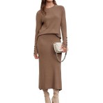 Women's Wool Blend Sweater 2 Piece Sets Fall Business Long Sleeve Top Midi Skirts Outfits 2025