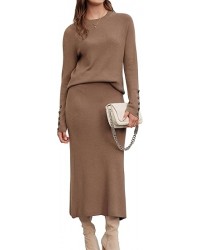 Women's Wool Blend Sweater 2 Piece Sets Fall Business Long Sleeve Top Midi Skirts Outfits 2025
