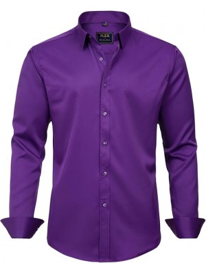 Men's Dress Shirts Solid Long Sleeve Stretch Wrinkle-Free Formal Shirt Business Casual Button Down Shirts