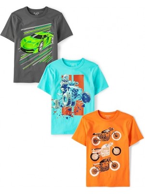 The Children's Place Boys' Vehicle Short Sleeve Graphic T-Shirts,multipacks